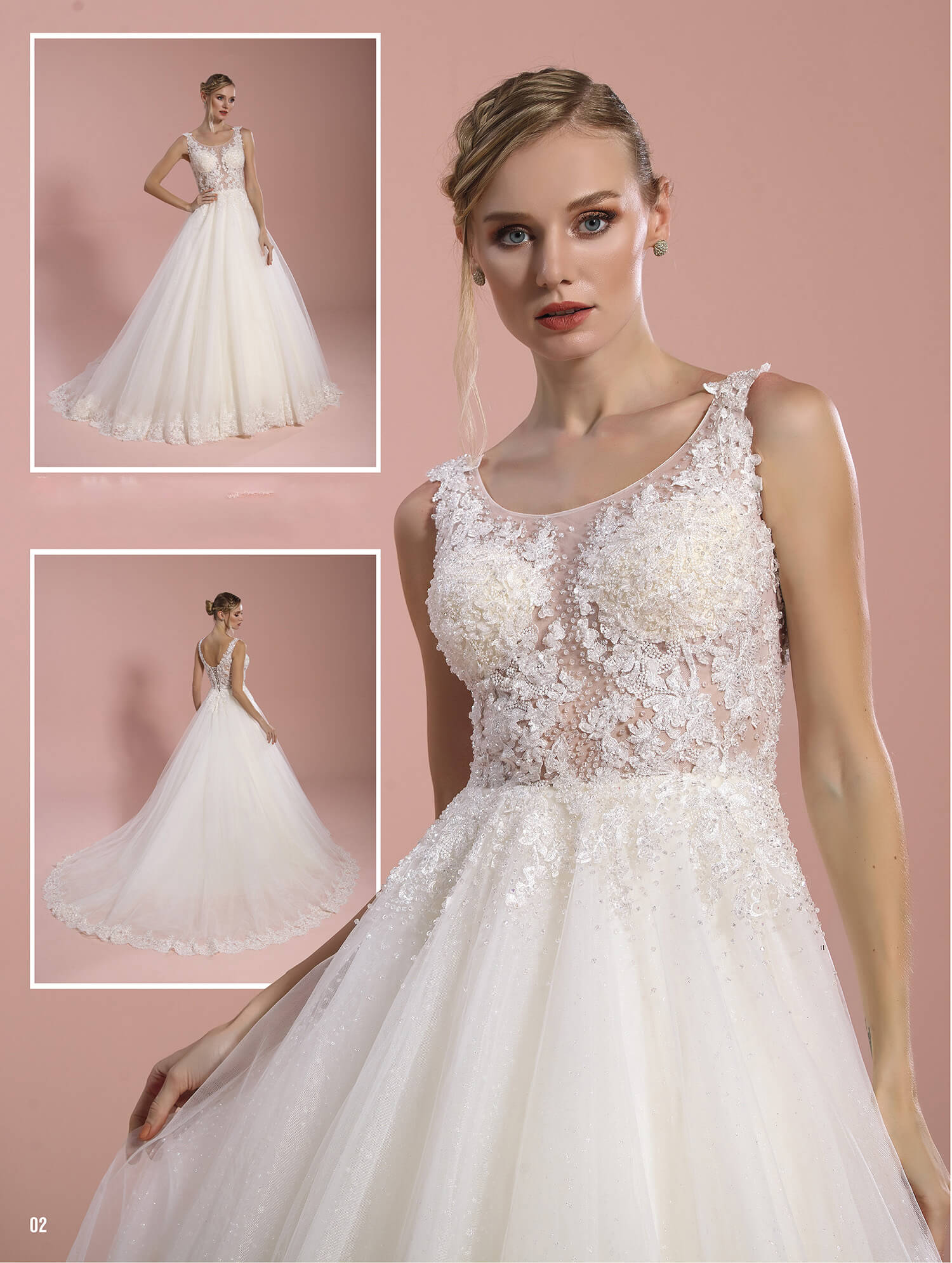 U-Neck Sequin Embroidered Transparent A-Line Wedding Dress