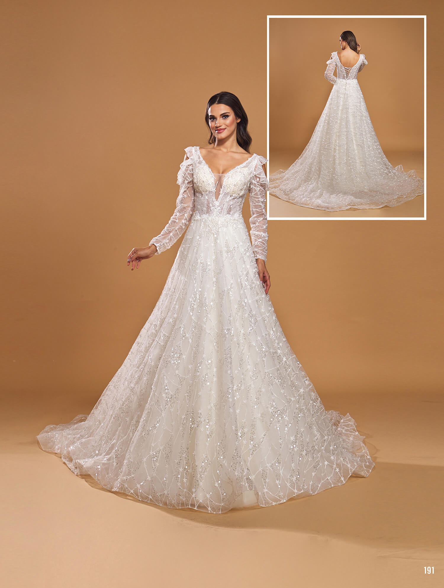Long Sleeves Deep V-Neck A-Line Wedding Dress with Shoulder Window