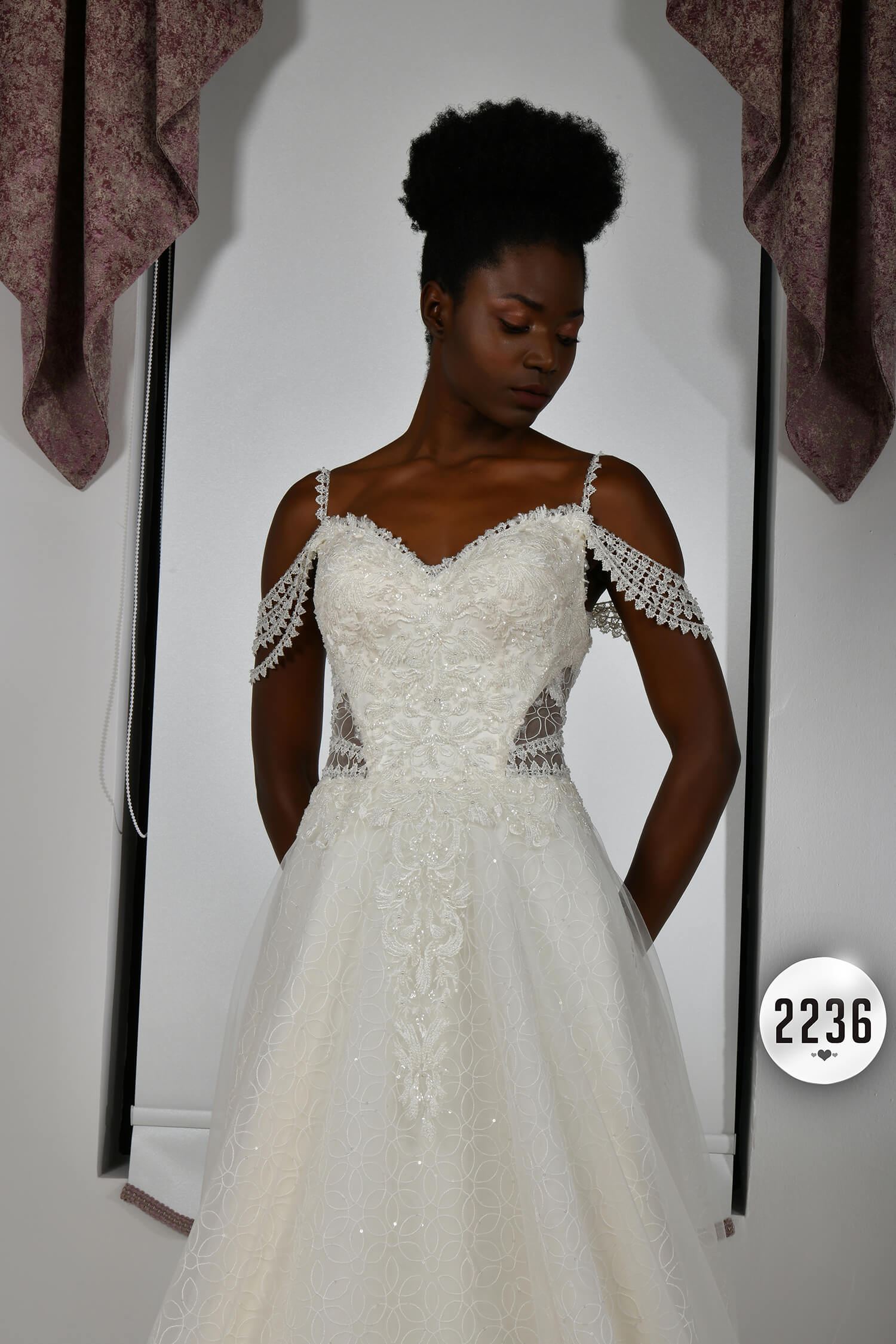 Thick Strap Corset Effect Demountable Sleeve Lace Helen Wedding Dress