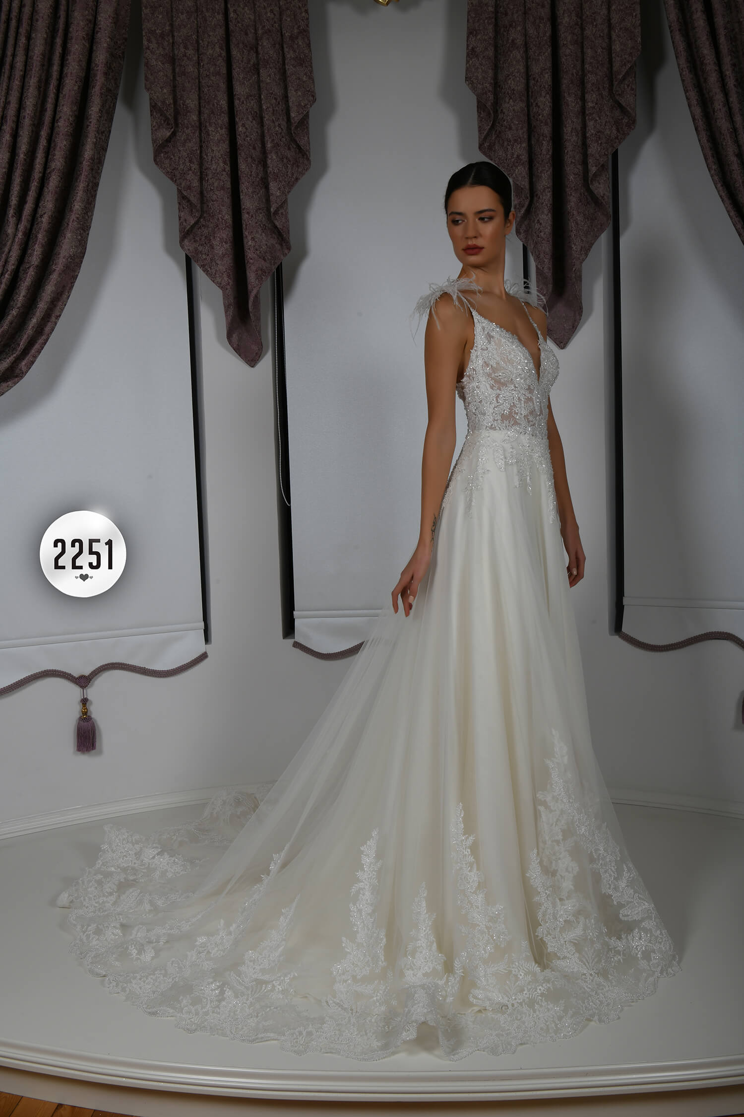 Plunging V-Neck Backless Princess Wedding Dress with Train