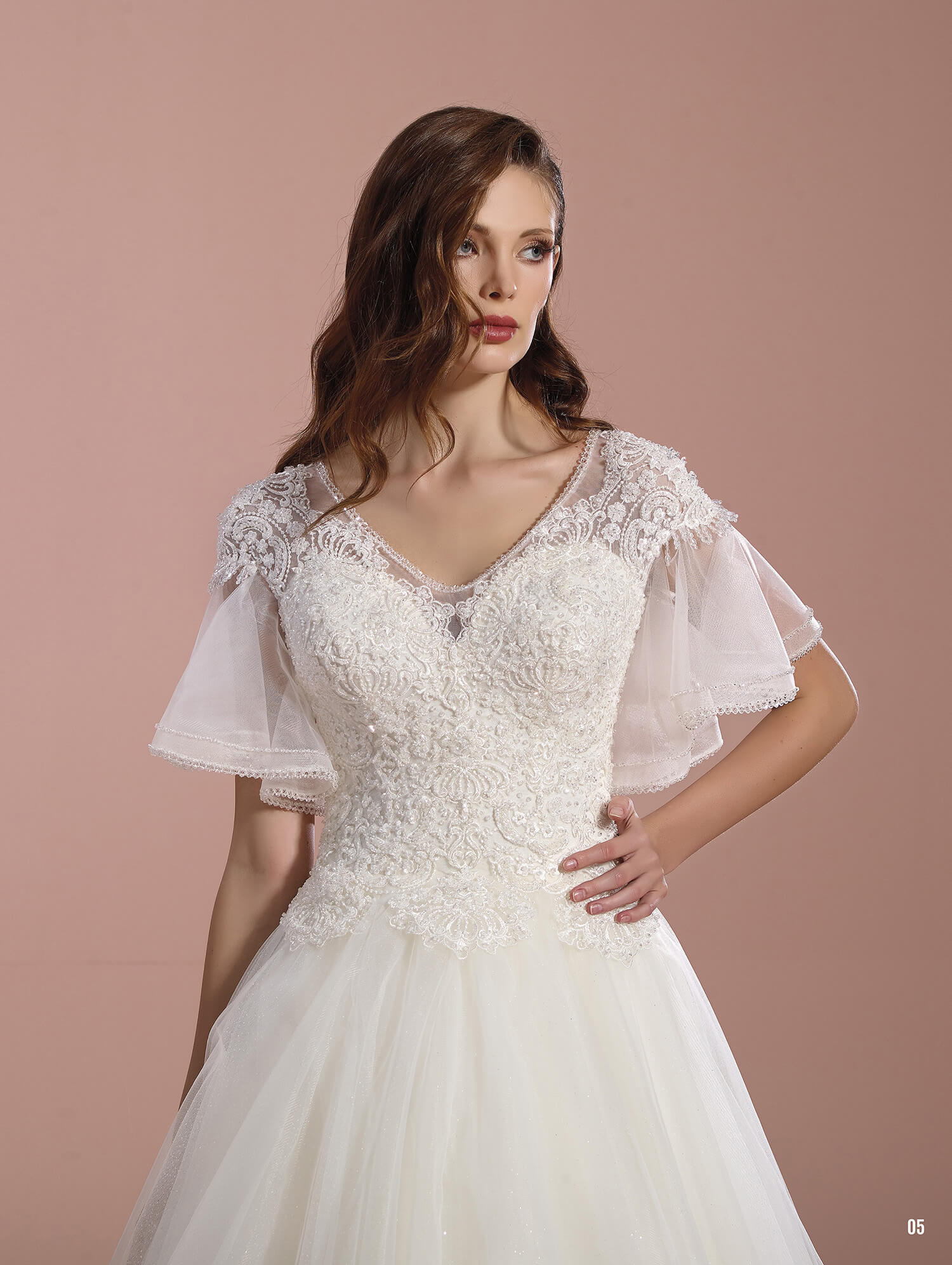 Plunging V-Neck Laser Cut Sleeveless Embroidered Princess Wedding Dress