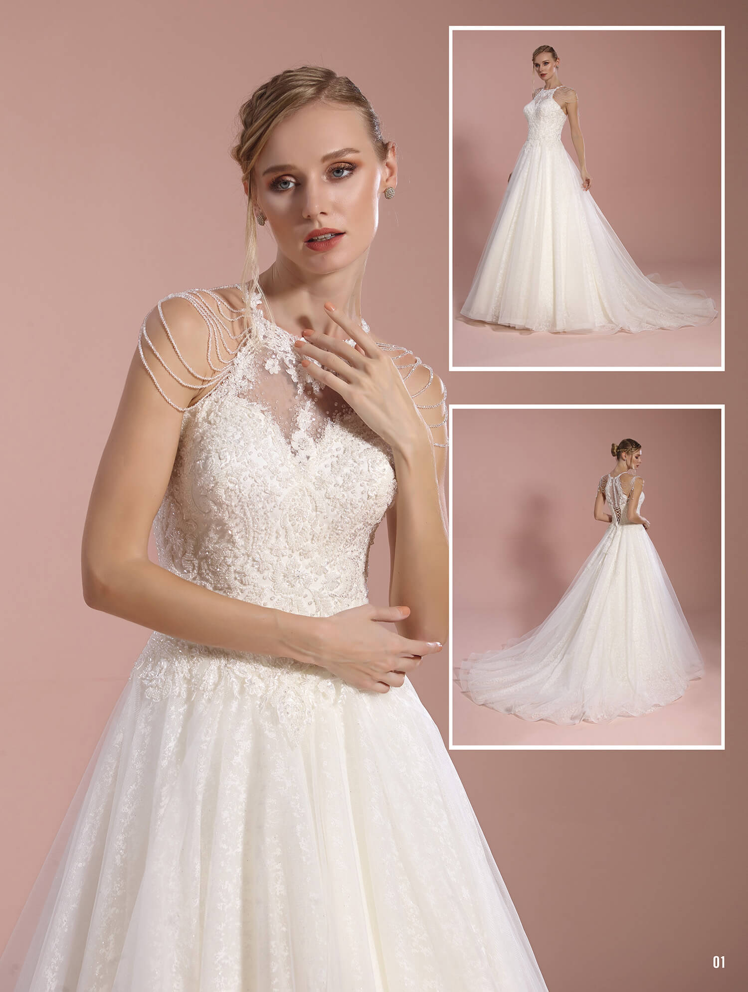 Plunging V-Neck Laser Cut Zero Sleeve Embroidered Princess Wedding Dress