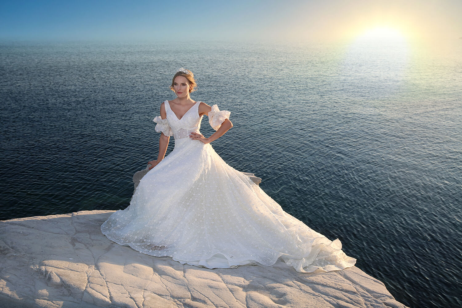Demountable Sleeve V-Neck 3D Embroidered Corset Helen Wedding Dress