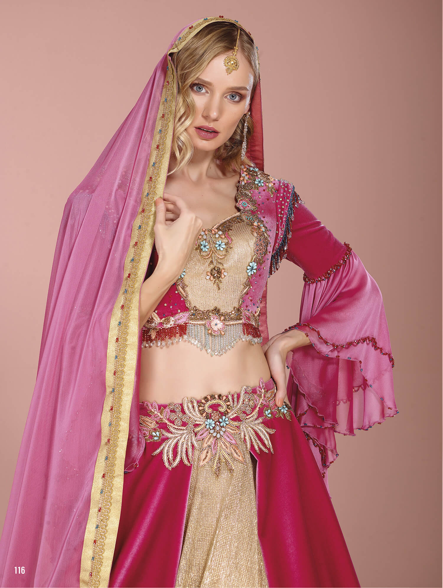 Pink Henna Kaftan Dress With Cape