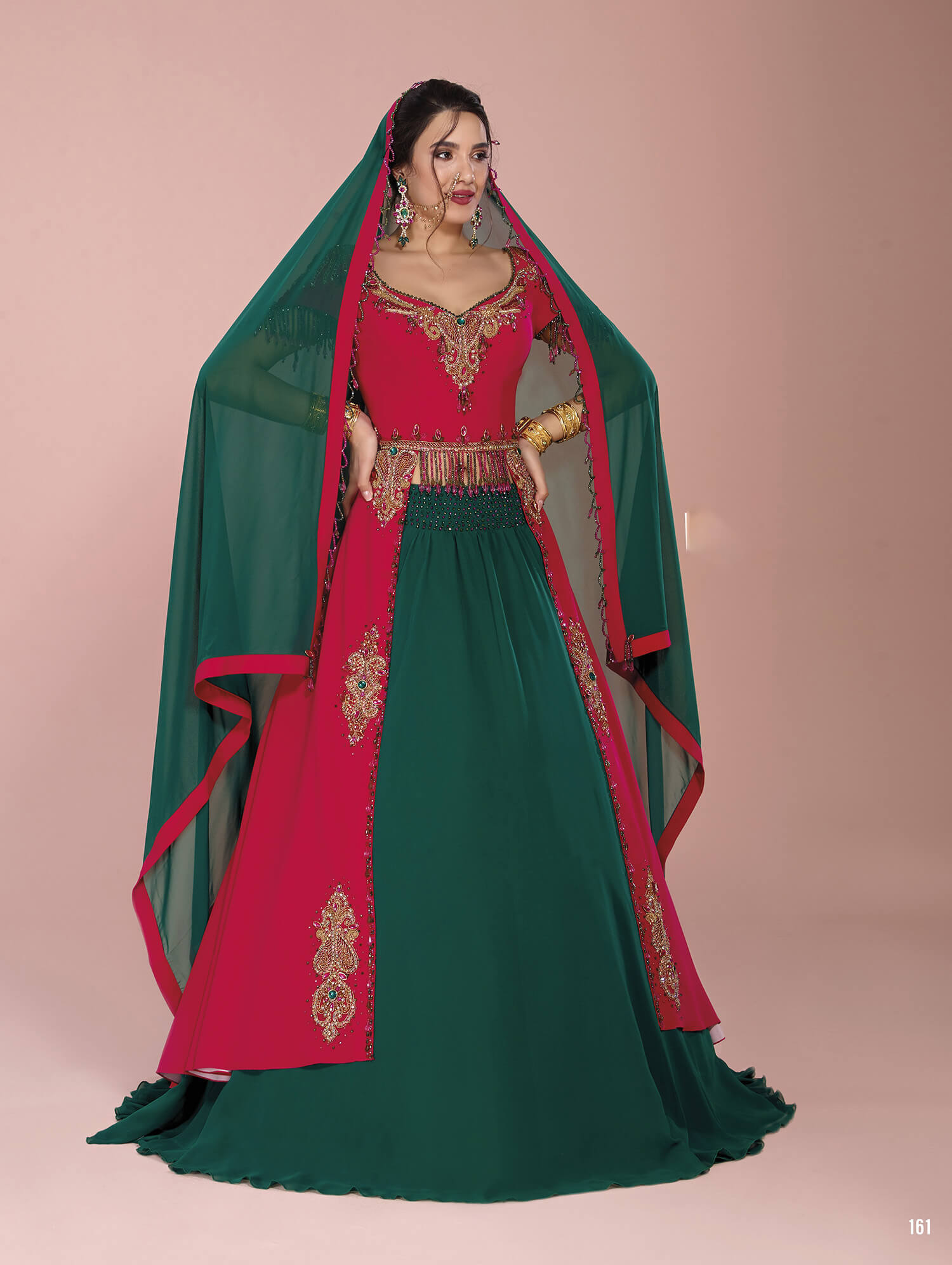 Indian Model Red Green Henna Dress