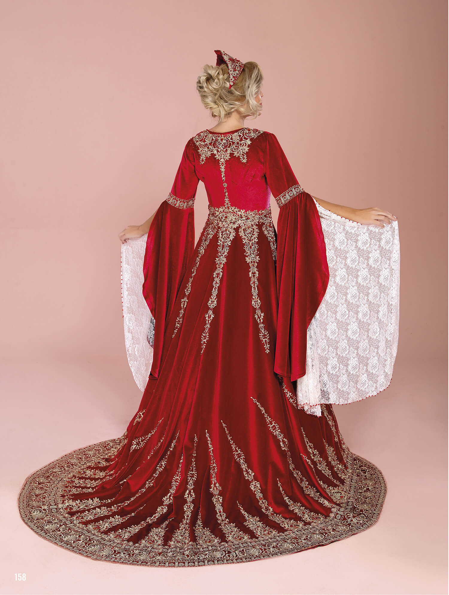 Lace Embroidered Red Kaftan Dress