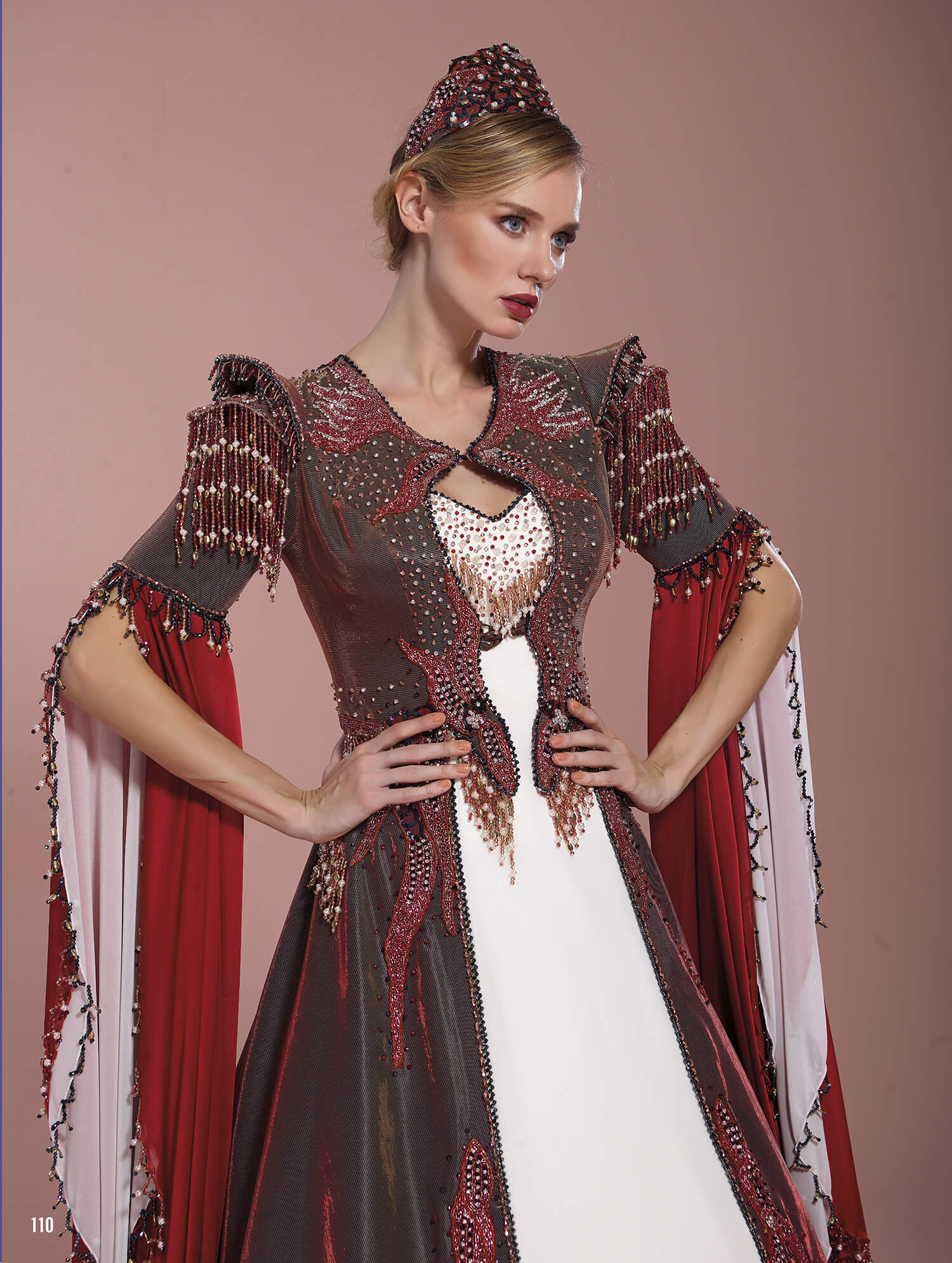 Princess Model Stone Embroidered Red Henna Dress