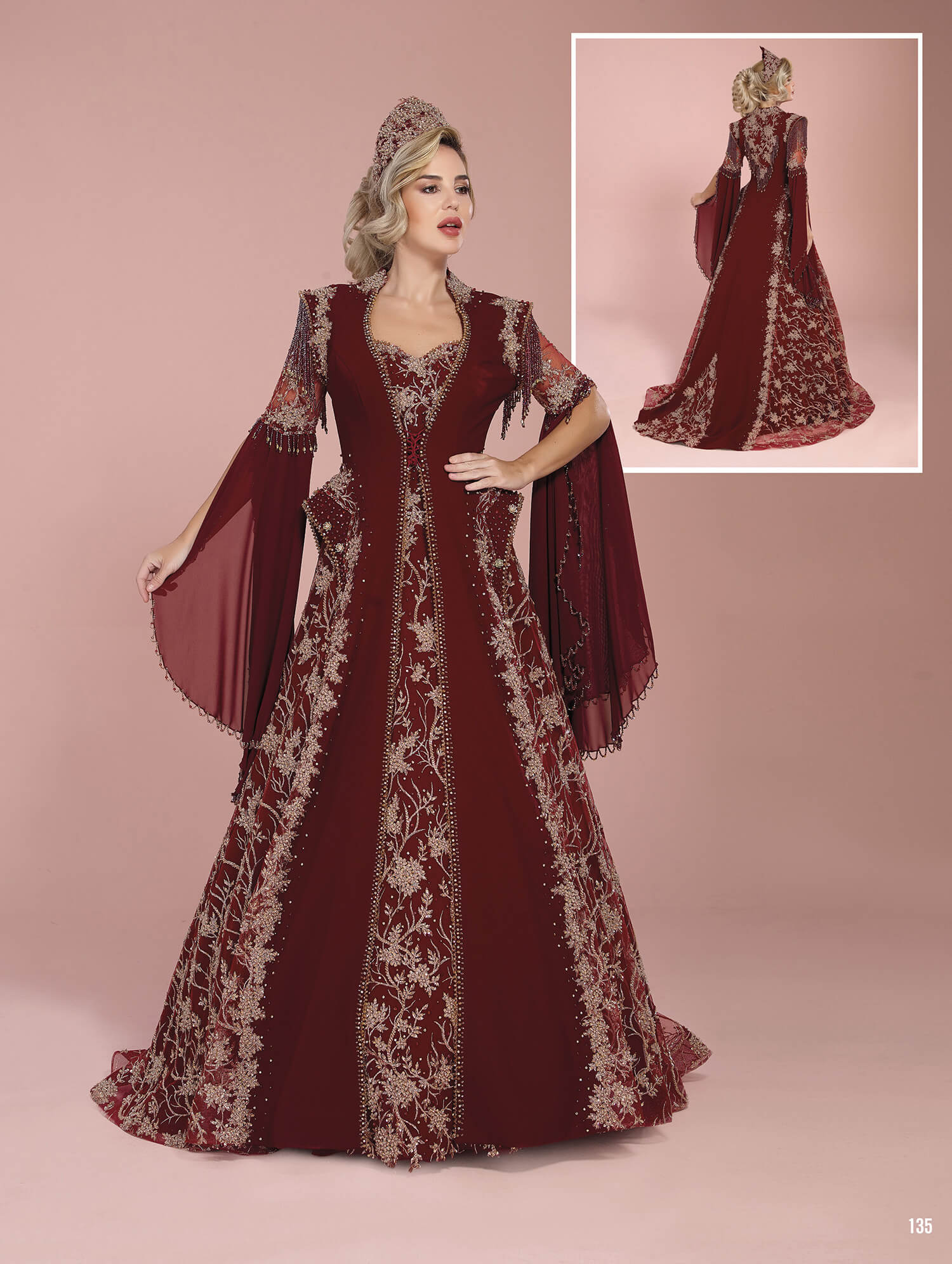 Stone Embroidered Long Henna Dress