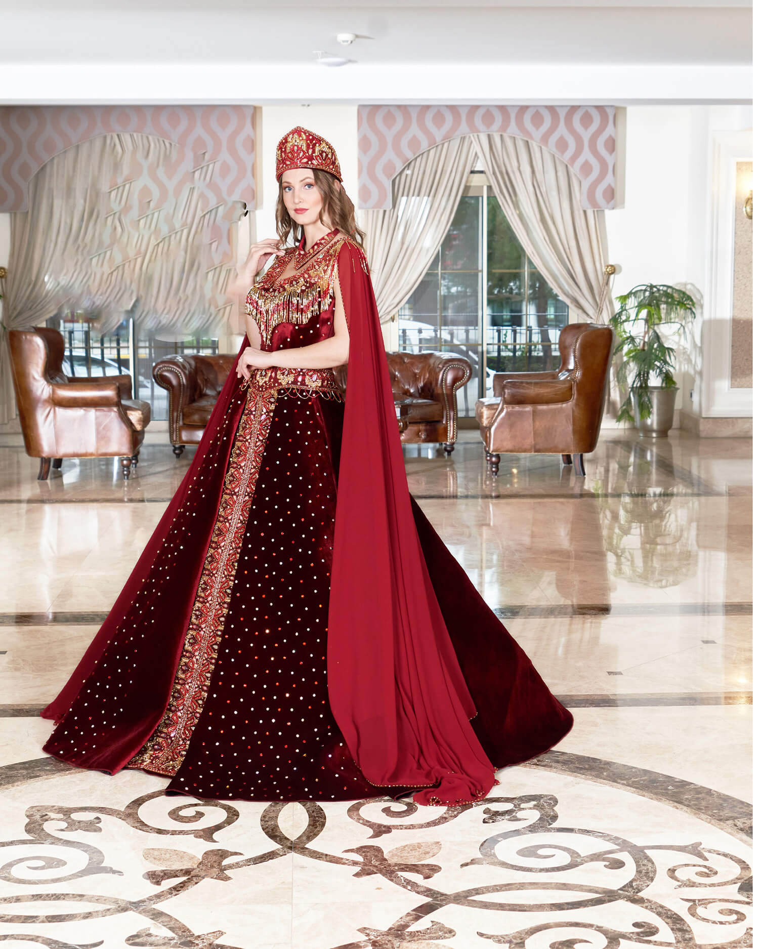 Princess Model Cape Claret Red Henna Dress