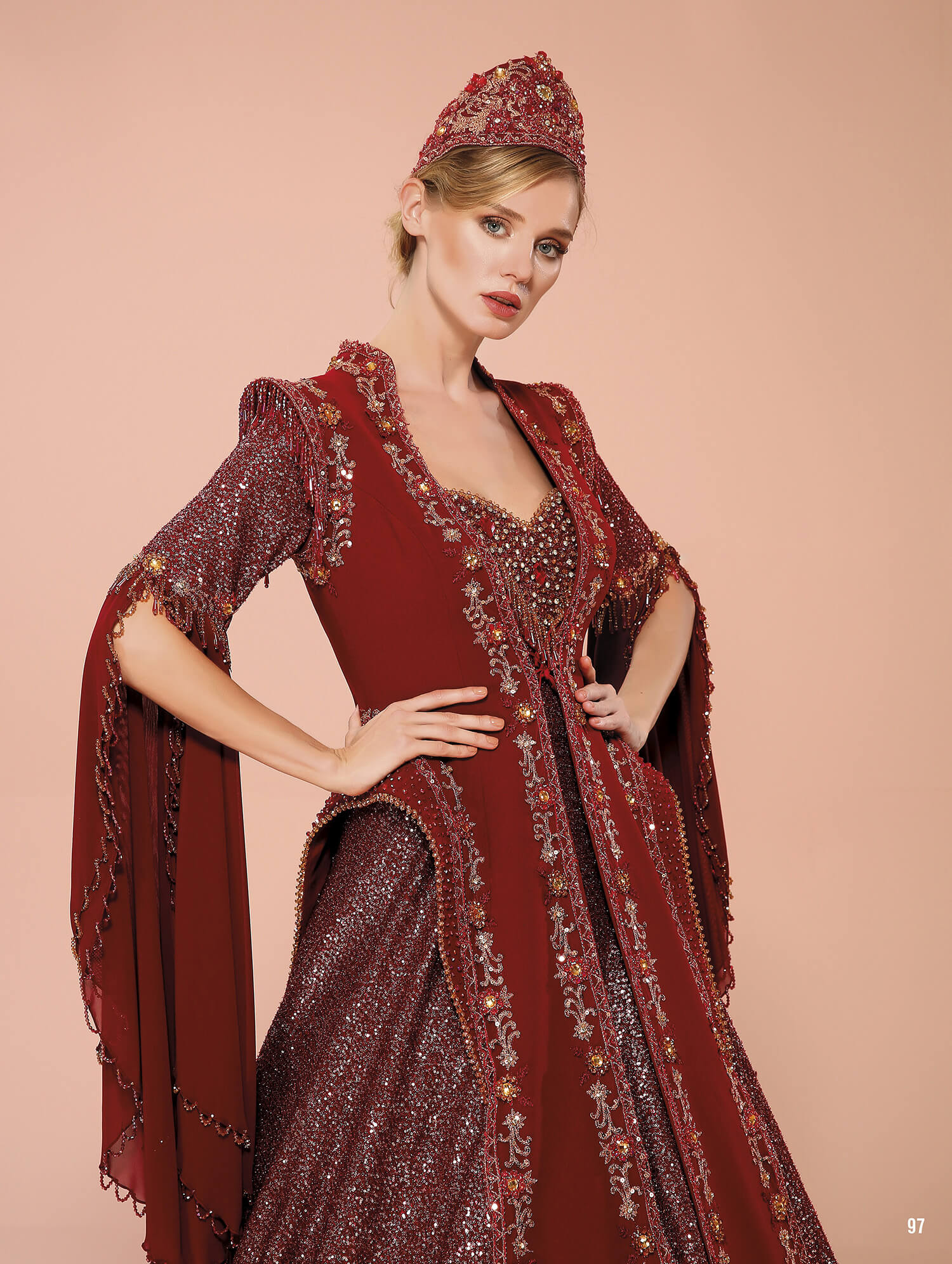 Colorful Embroidered Boat Neck Purple Kaftan