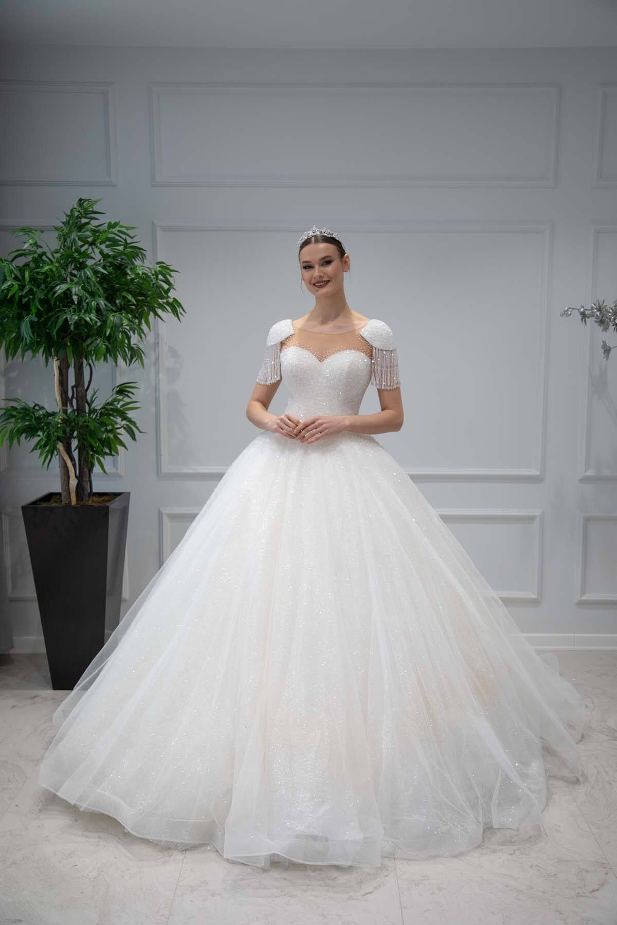 Crystal Stone Embroidered Princess Wedding Dress