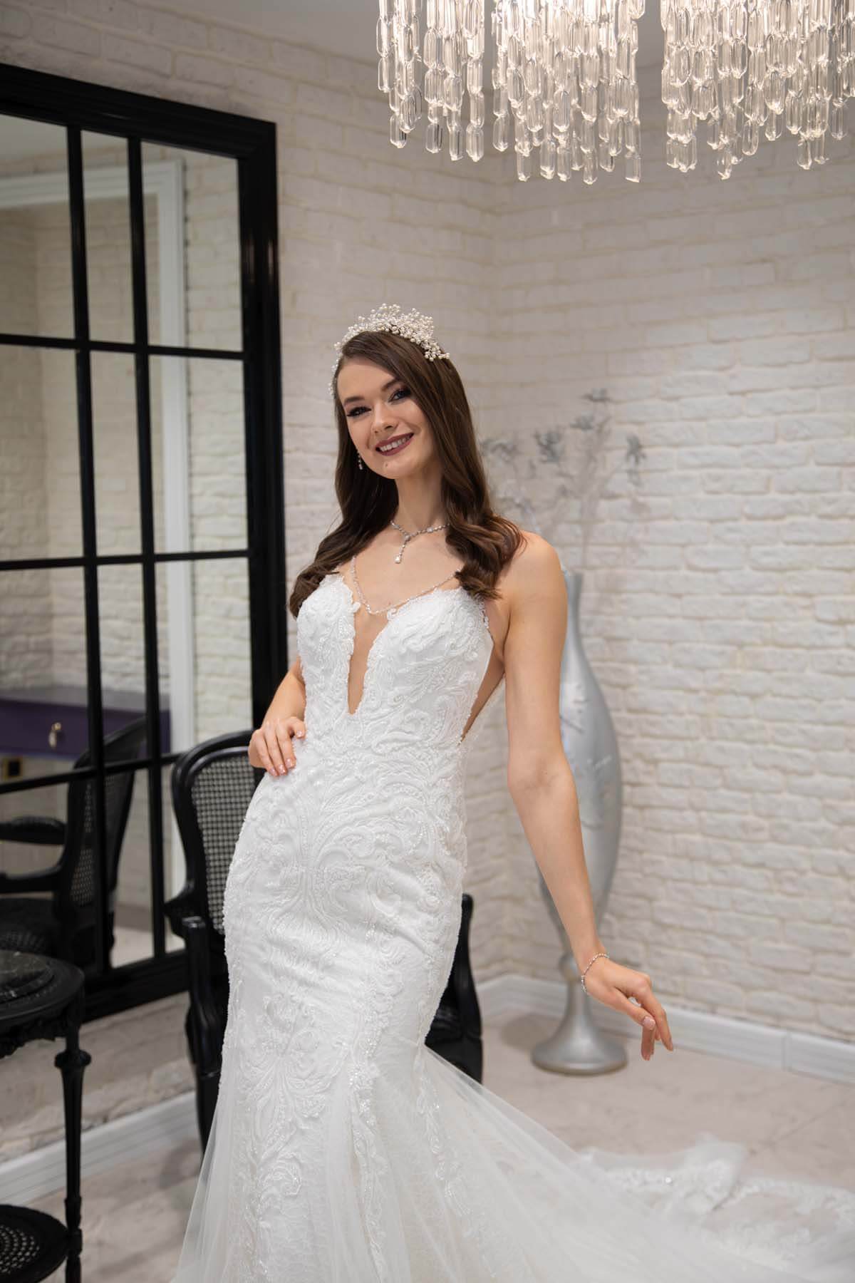 3D Embroidered Mermaid Tail Wedding Dress