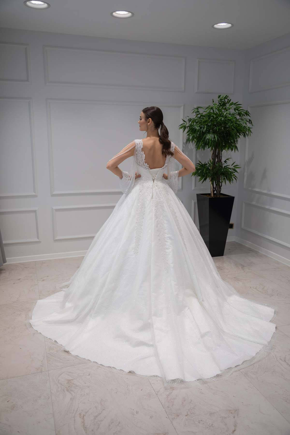 Backless Deep V-Neck Princess Wedding Dress