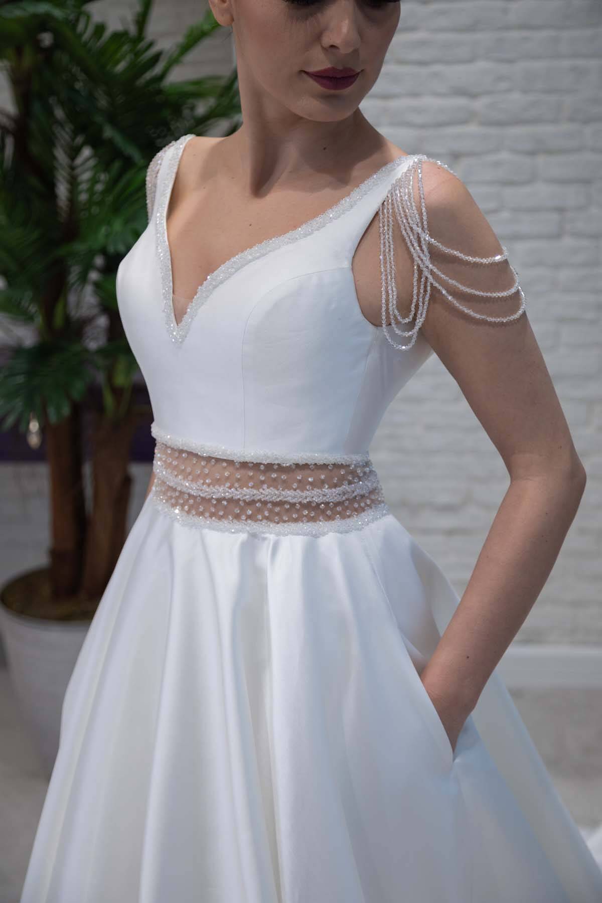 V-Neck Helen Wedding Dress with Shoulder Embroidery