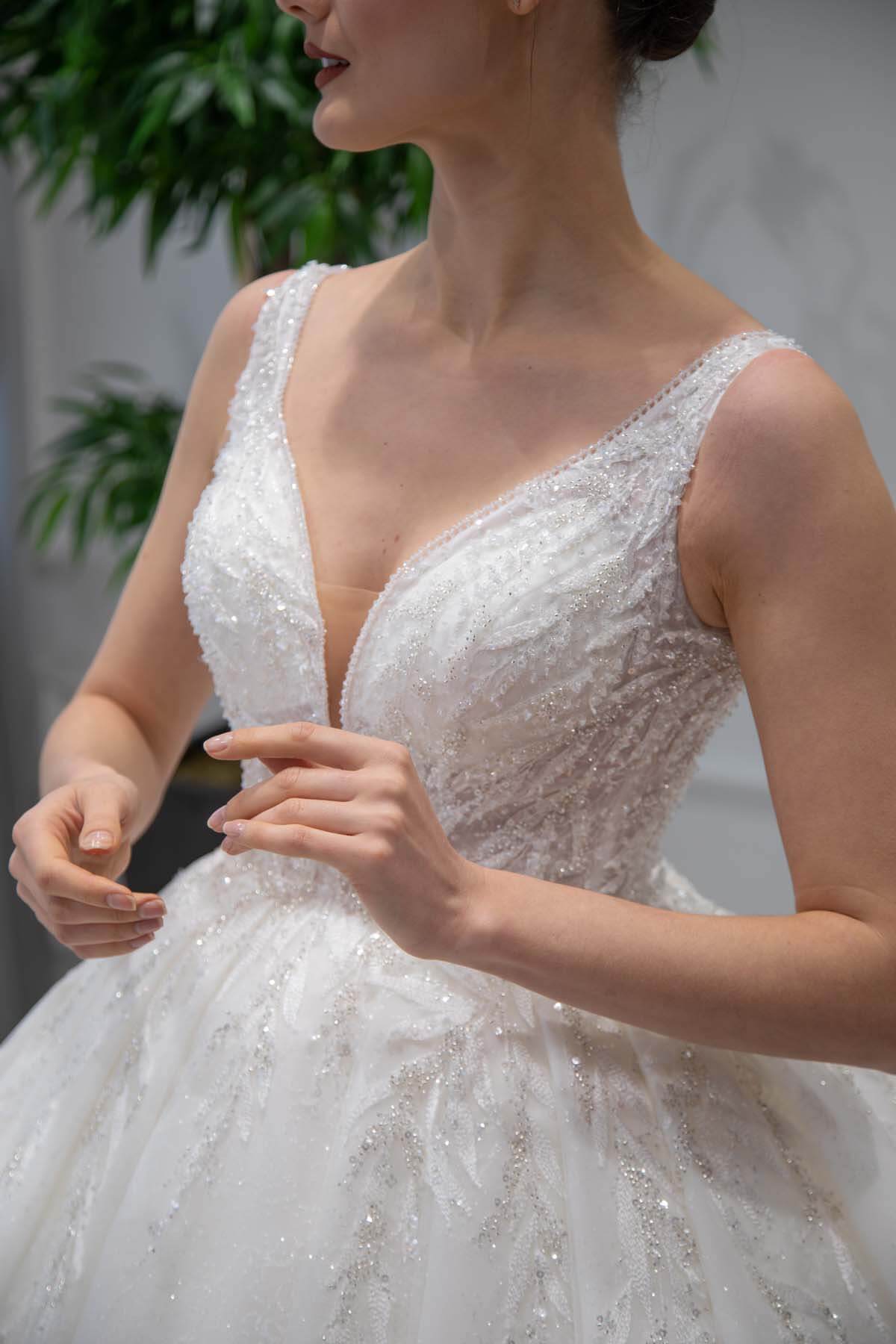 Backless Deep V-Neck Princess Wedding Dress Model