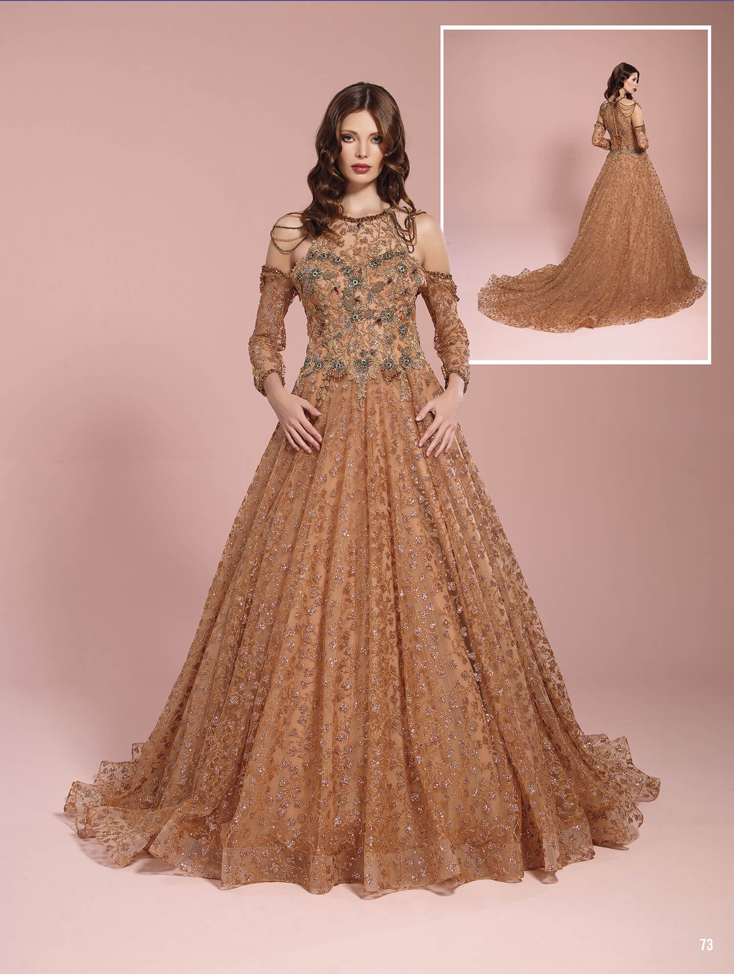 Crystal Inlaid and Lace Embroidered Yellow Engagement Dress