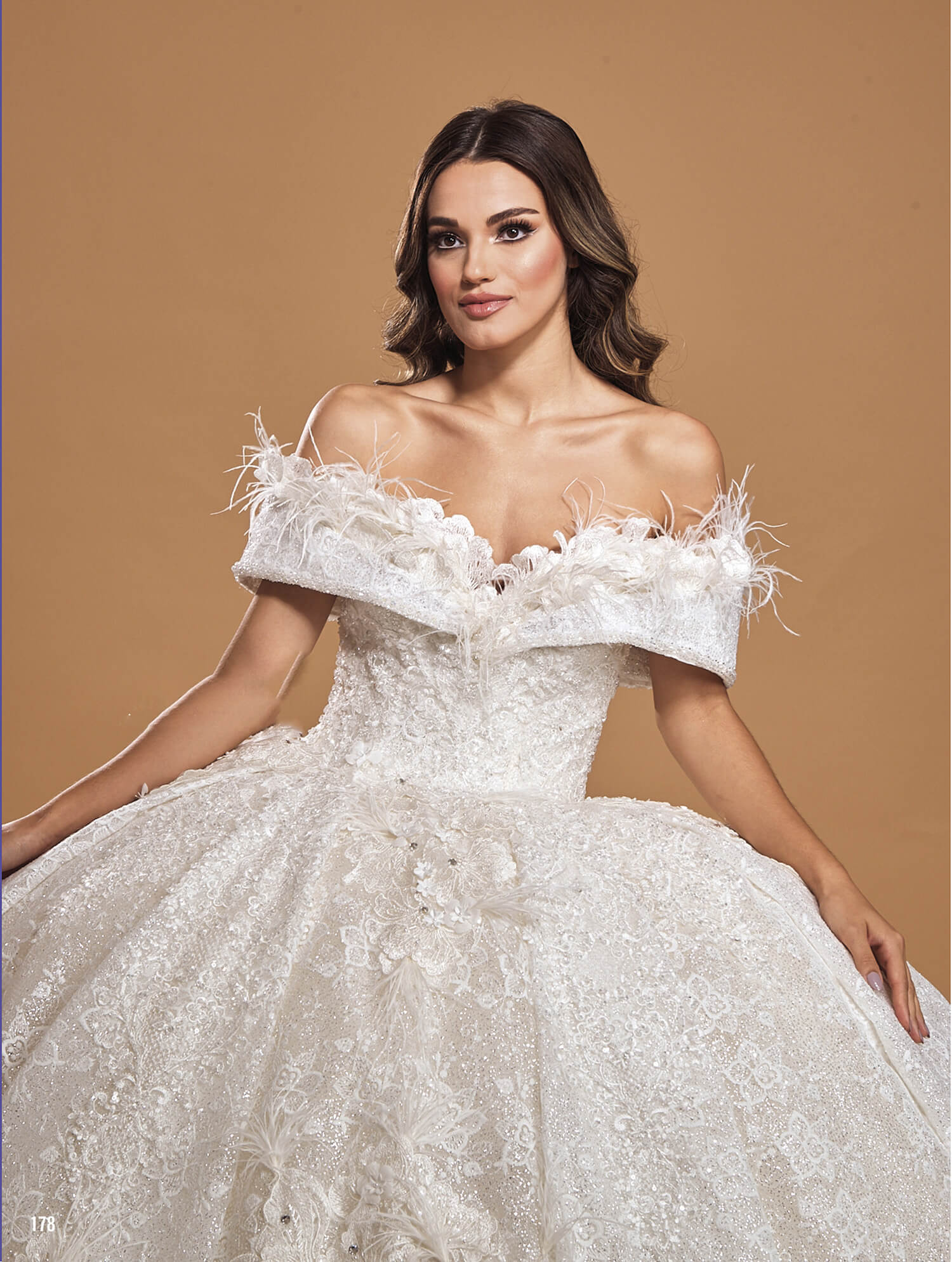 Appliqued Floral Patterned Helen Wedding Dress with Cape and Cap