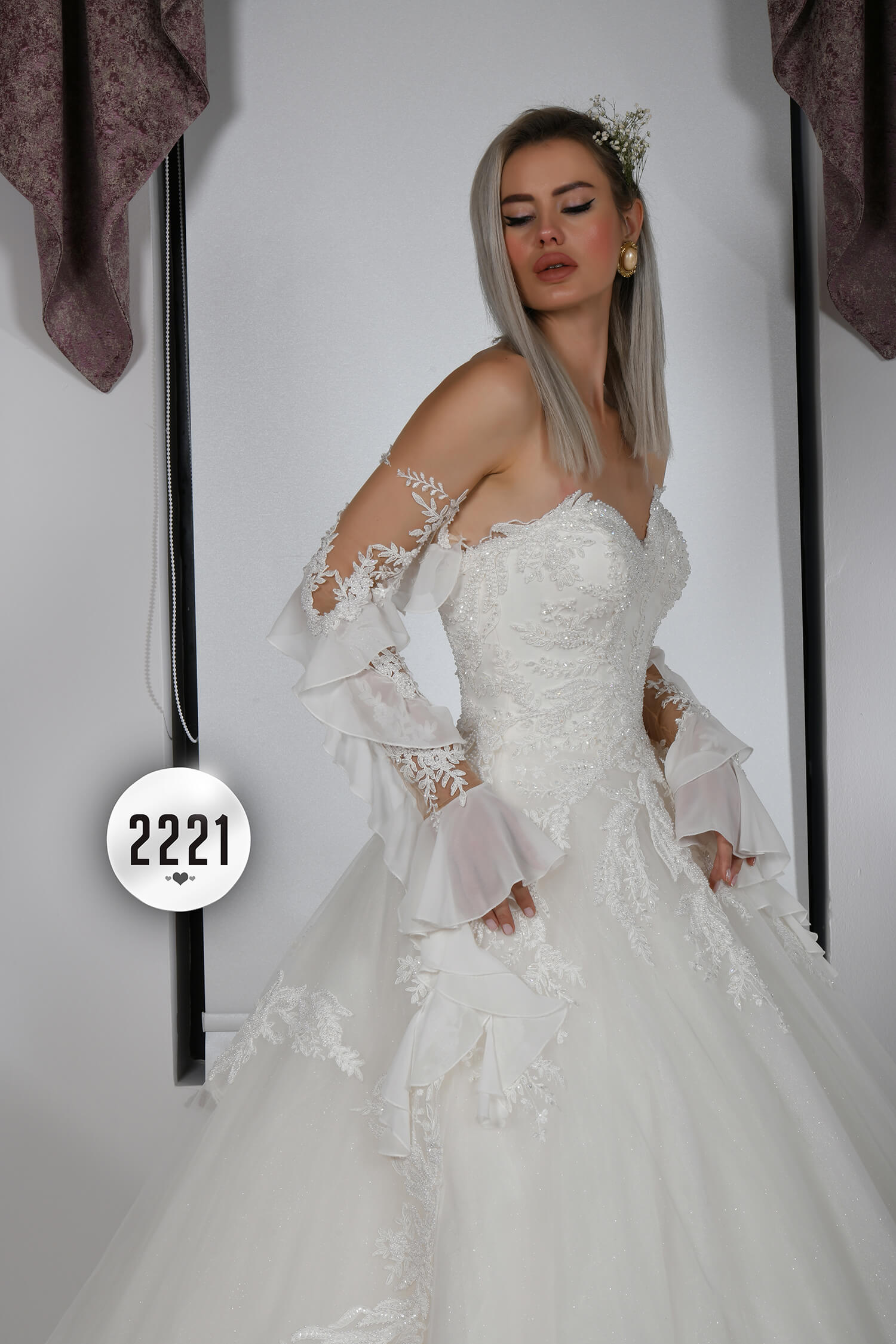 Glittering Helen Wedding Dress with Illusion Neckline Back Window Otrish Detail.