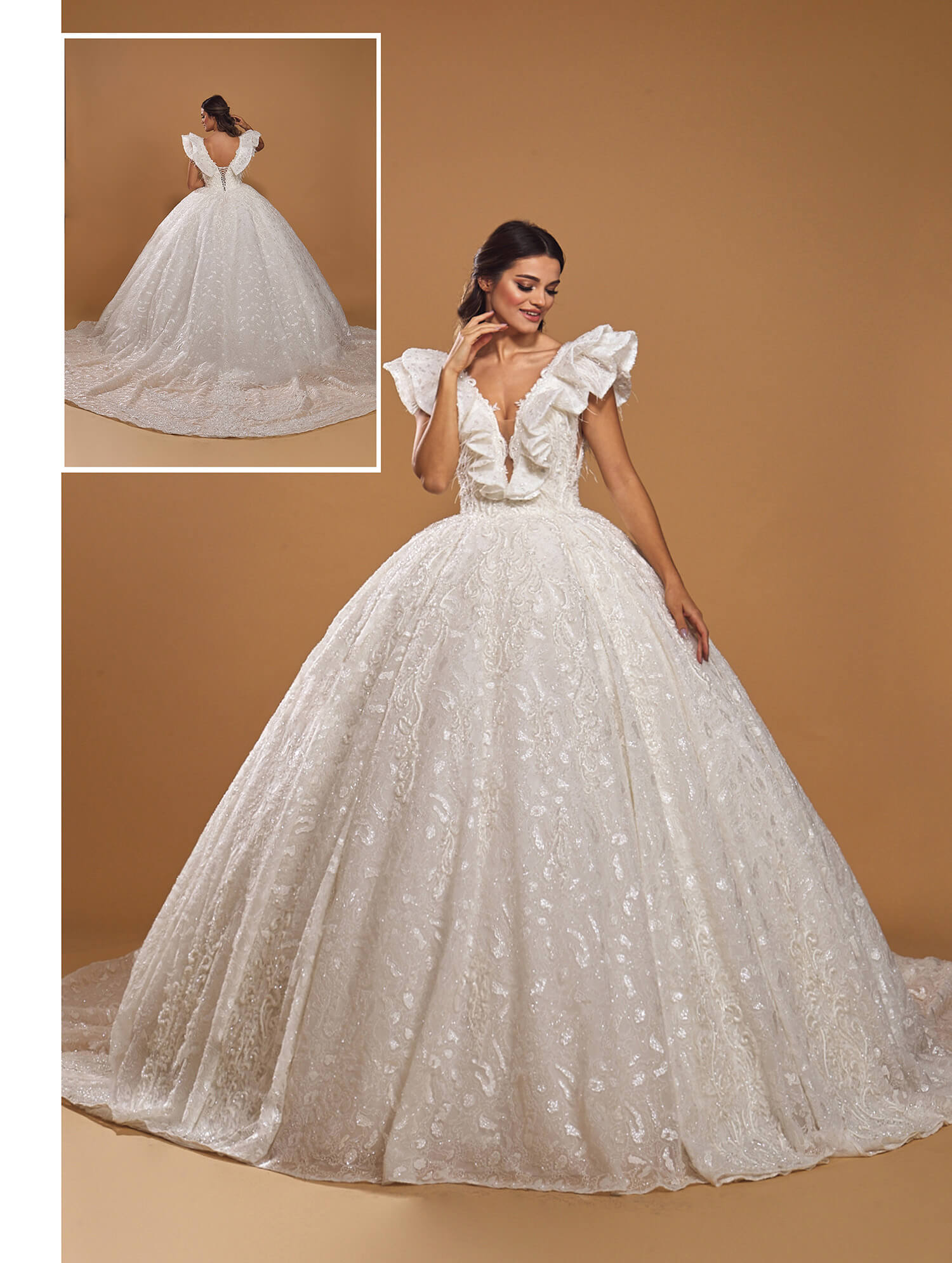 Madonna Collar Crystal Volan Skirt Princess Wedding Dress