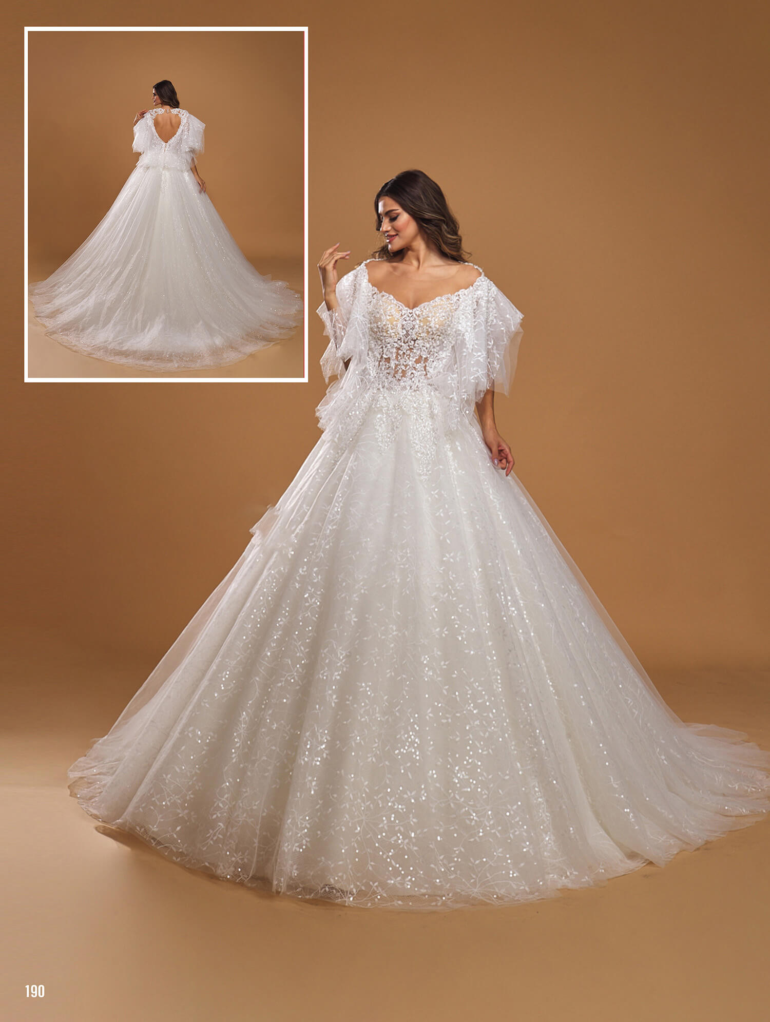 Strapless Neckline Low-Sleeve Skirt Flounce Bodice Princess Wedding Dress