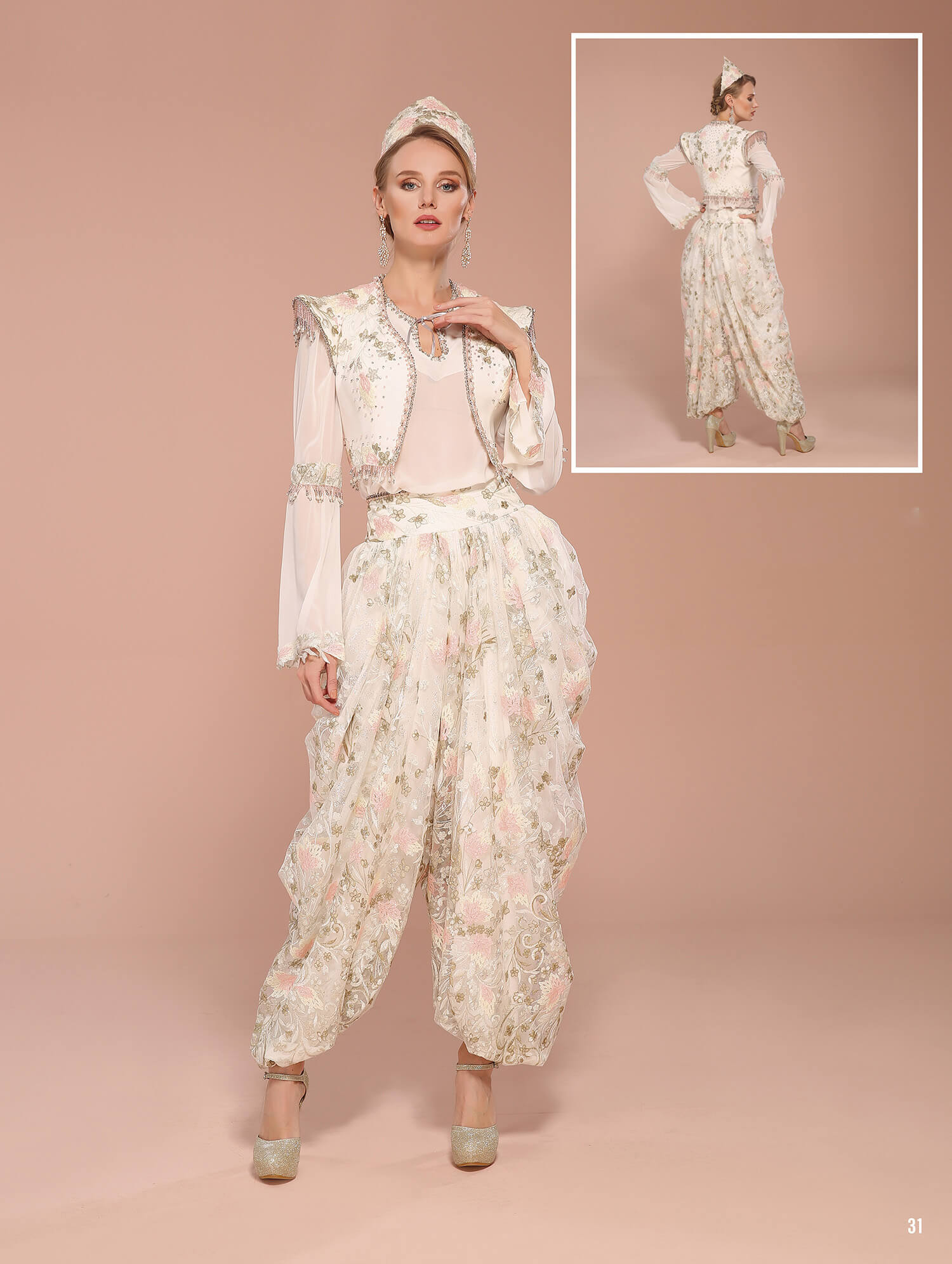 Indian Model White Tulle Shalwar Henna Dress