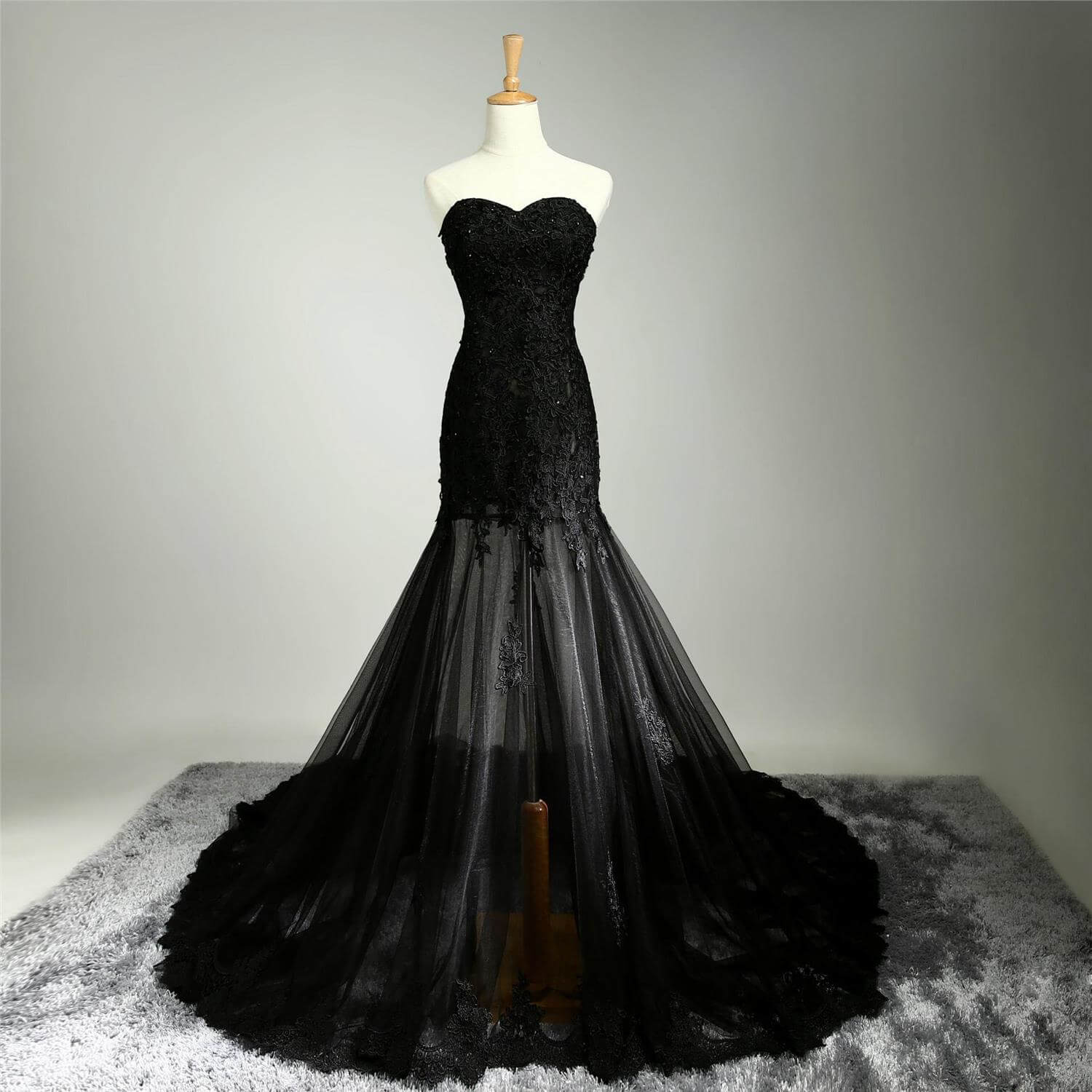 Fish Model Black Transparent Wedding Dress