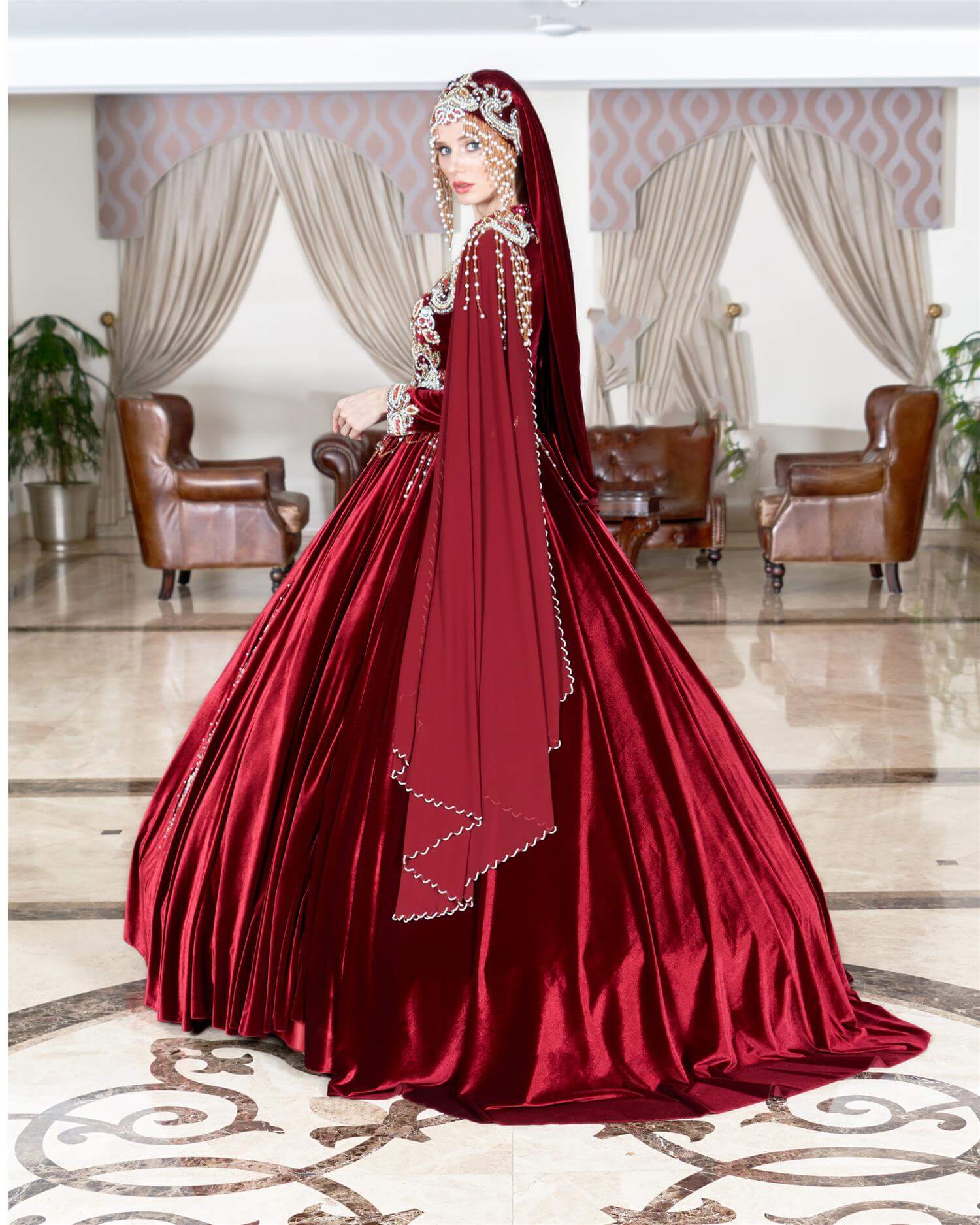 Claret Red Hijab Henna Dress