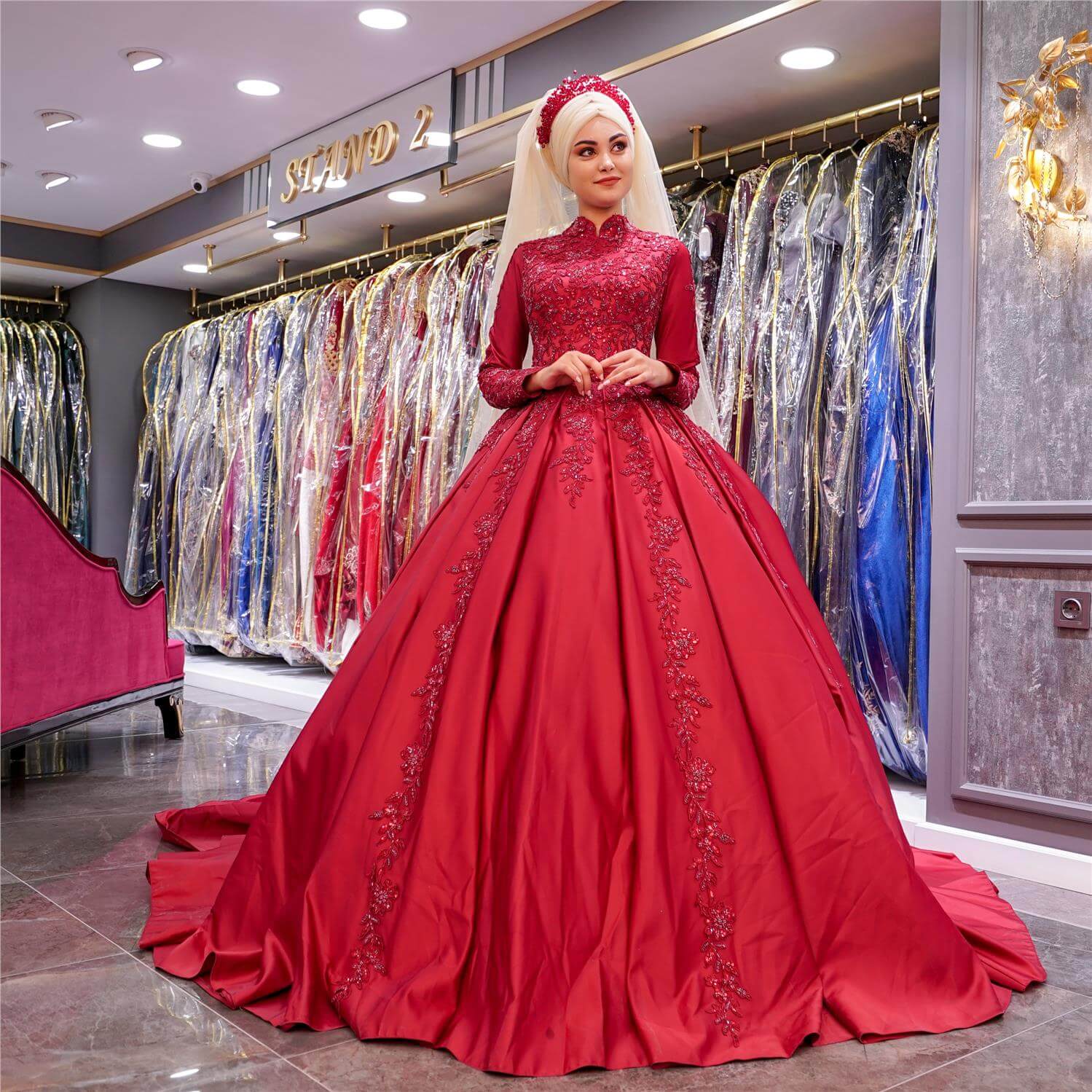 Princess Model Red Hijab Engagement