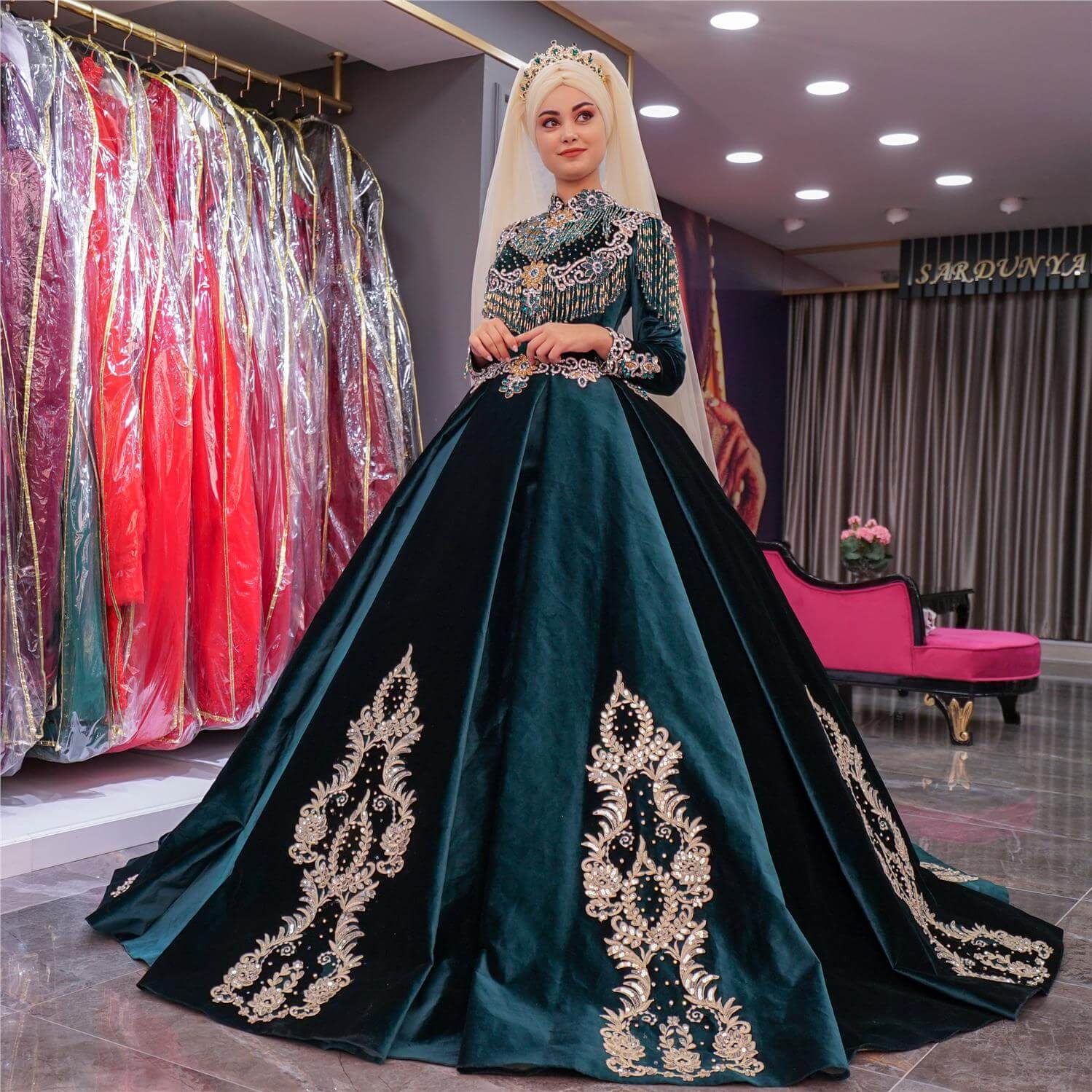 Princess Model Green Hijab Henna Dress