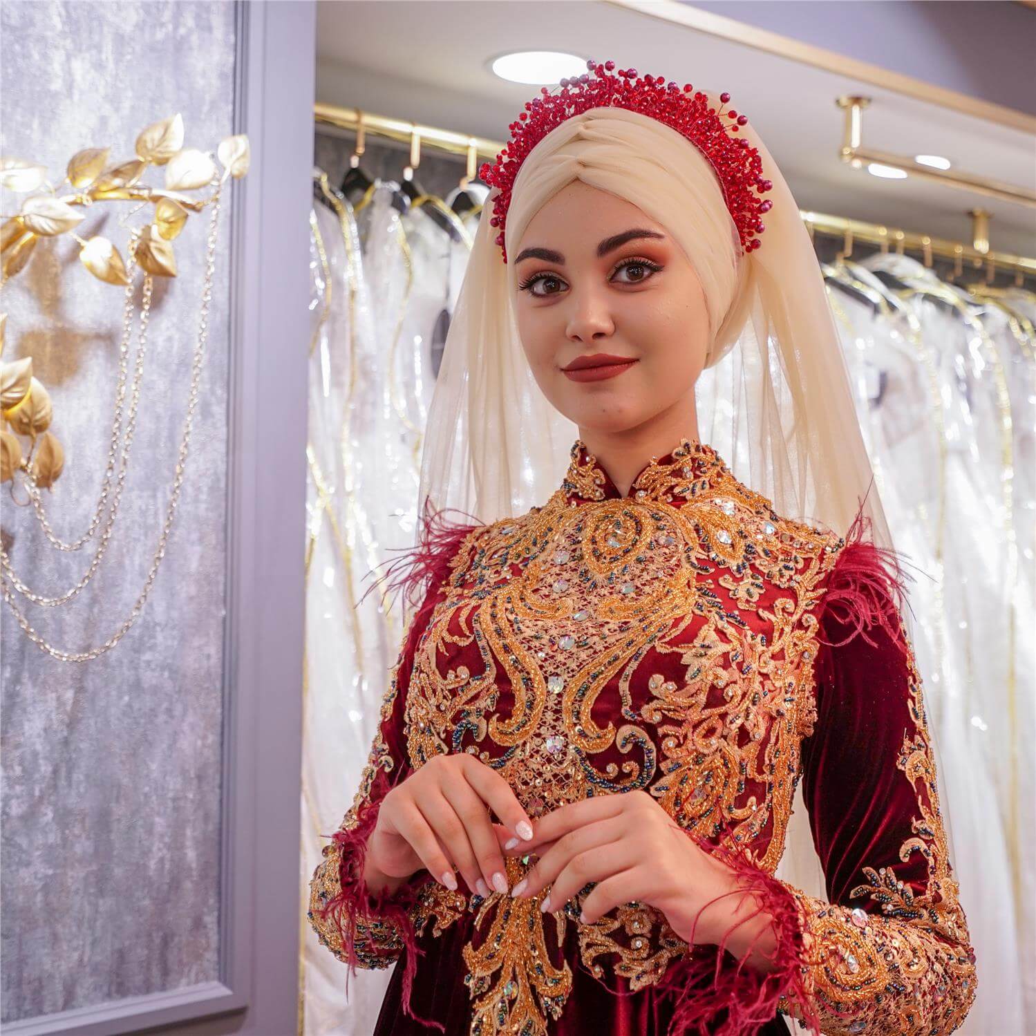 Claret Red Hijab Engagement Model